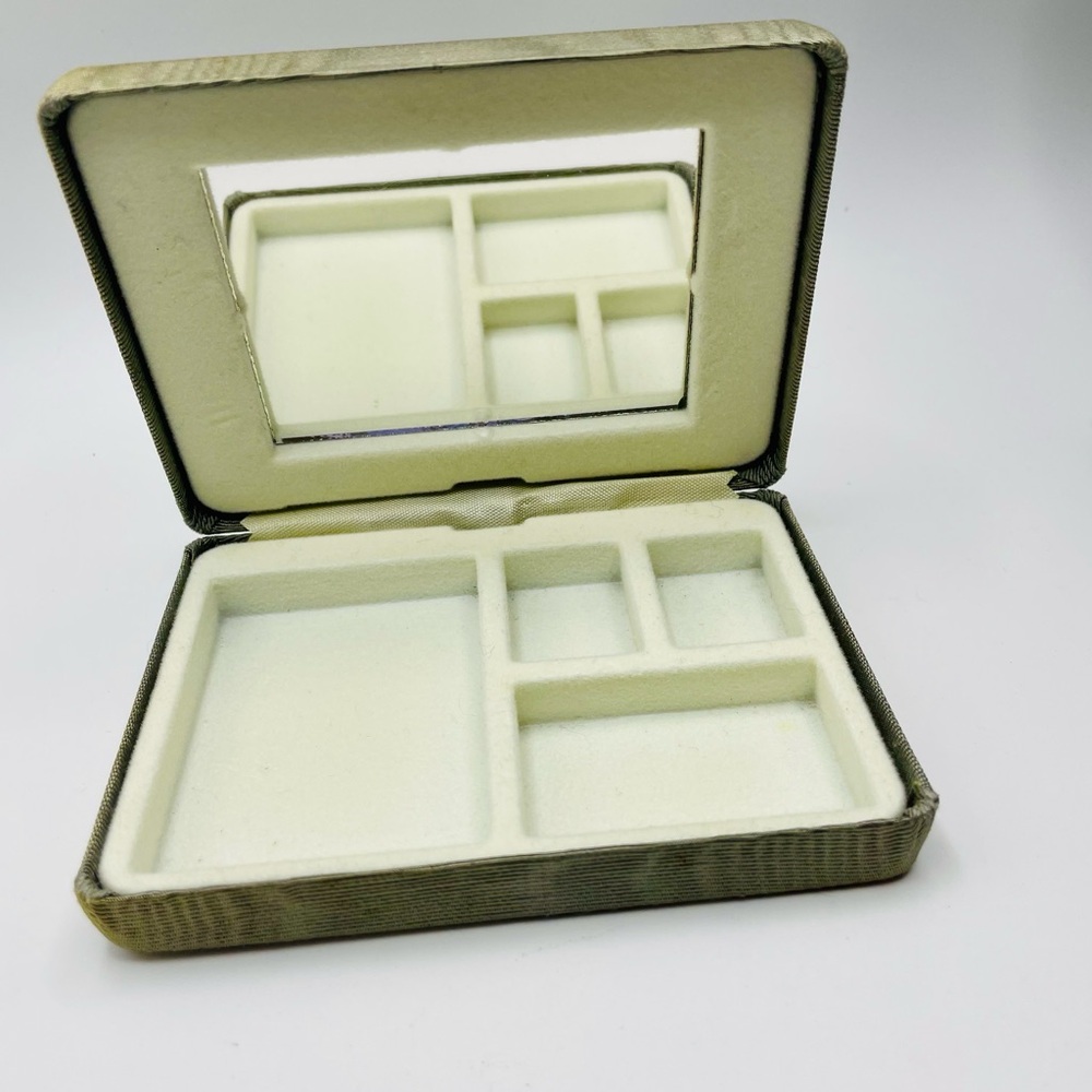Vintage Mirror Jewelry Box Travel Case. Hinged Design. Small lined Compartments